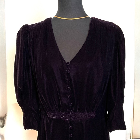 NWT Lauren Ralph Lauren Velvet Button Front Puff Sleeve Top 10 - Picture 3 of 11